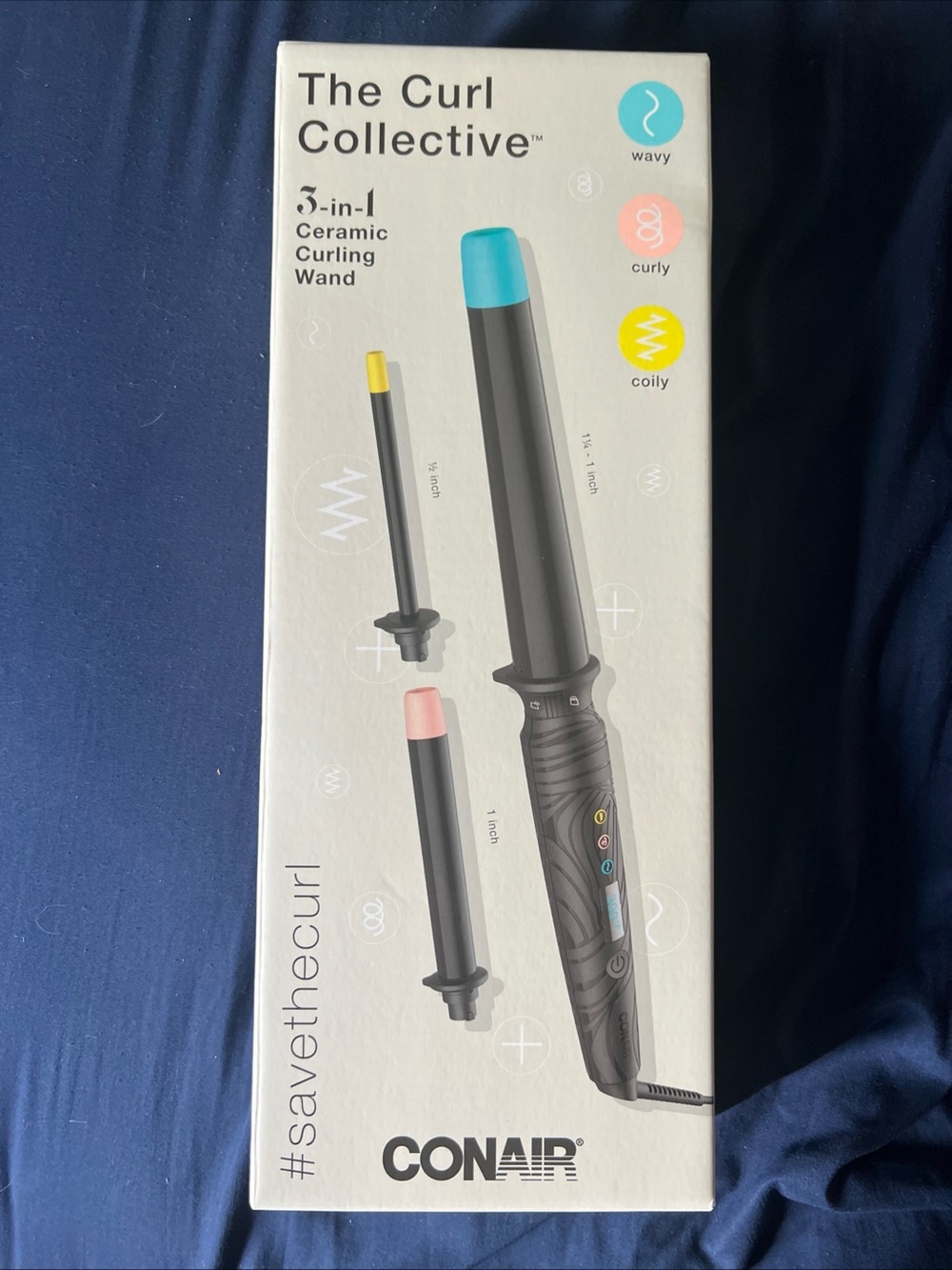 Conair The Curl Collective 3 in 1 Ceramic Curling Wand, Black NIB